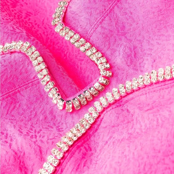 Self-Portrait Pink Textured Diamante Dress - Picture 4 of 6